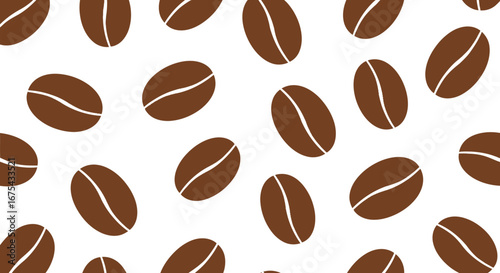 Minimalist flat vector illustration of scattered brown coffee beans.