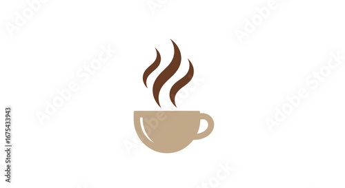 Simple Beige Coffee Cup with Rising Brown Steam Wisps