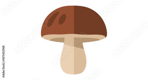 Simple flat design illustration of a brown mushroom with a rounded cap and thick beige stem.