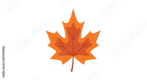 Stylized Autumn Maple Leaf Illustration with Vibrant Orange and Brown Hues, Detailed Veins, and Short Stem