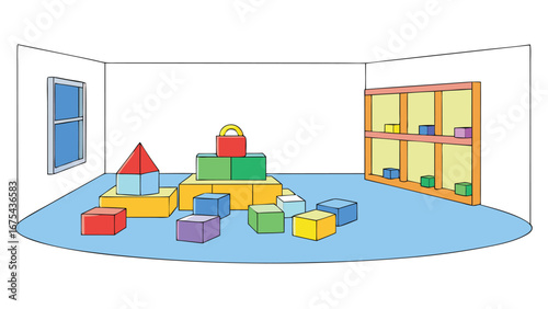 playroom with colorful blocks on white background.eps