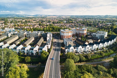 Obraz na płótnie Aerial view of a riverside Housing Estate in Taunton, UK