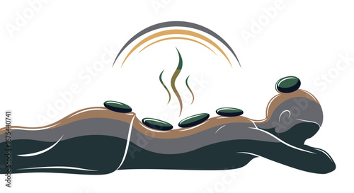 Illustration of a woman receiving hot stone massage therapy