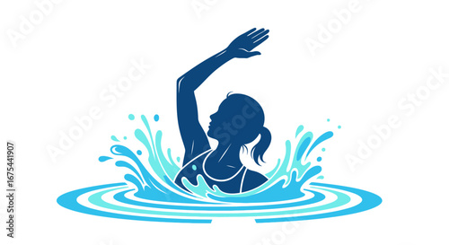 Silhouette of a woman swimming with a splash of water