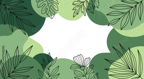 Abstract Green Floral Botanical Background with Copy Space