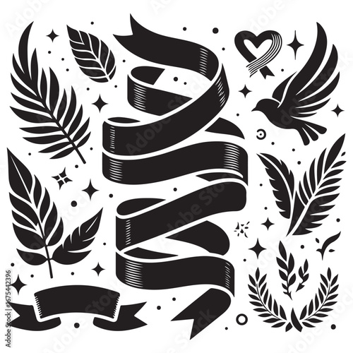 Ribbon Label Emblem Retro Silhouette
