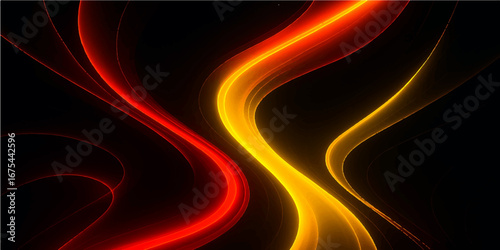 An abstract red and black background with dynamic flowing lines and waves of fire and light