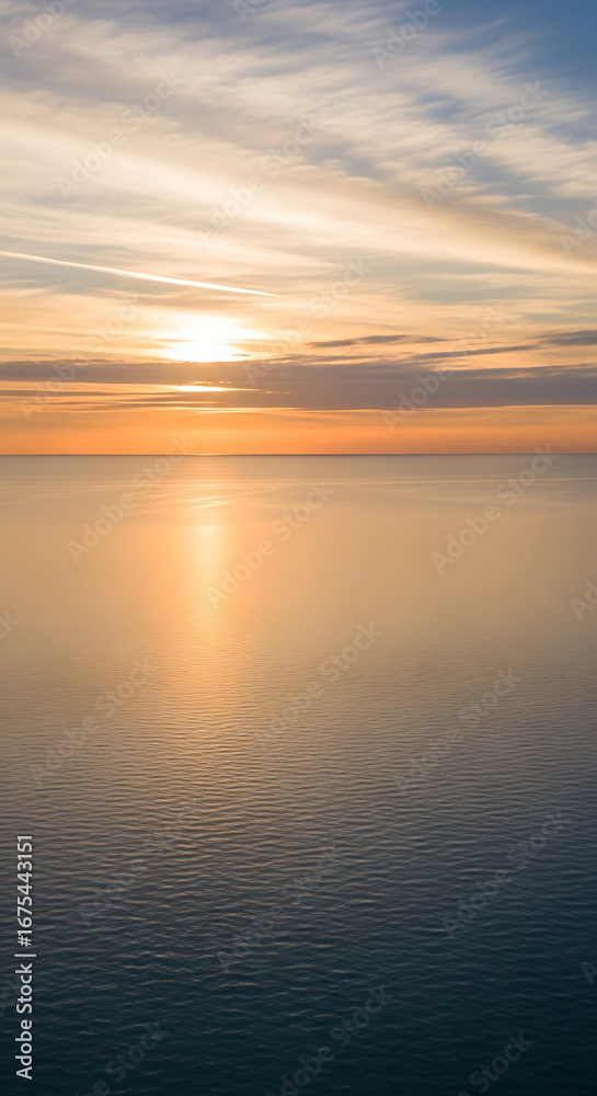 Fototapeta premium Serene ocean sunset with golden light reflecting on the water