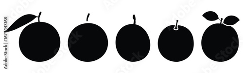 Collection of Tropical and Orchard Fruit Silhouettes – Pear, Pineapple, Strawberry, and Dragon Fruit Vector Icons on White Background