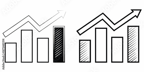 Stylized bar graph with an upward trending arrow indicating growth and progress