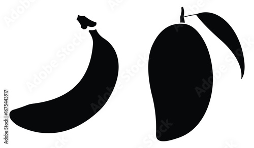 Collection of Tropical and Orchard Fruit Silhouettes – Pear, Pineapple, Strawberry, and Dragon Fruit Vector Icons on White Background