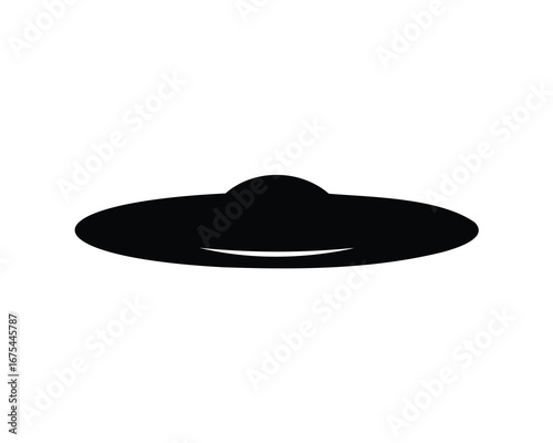 Black and white silhouette of flying saucer or unidentified flying object