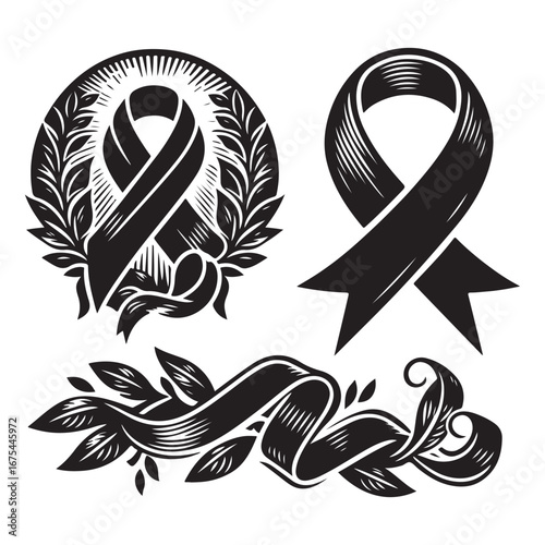 Ribbon Label Emblem Retro Silhouette