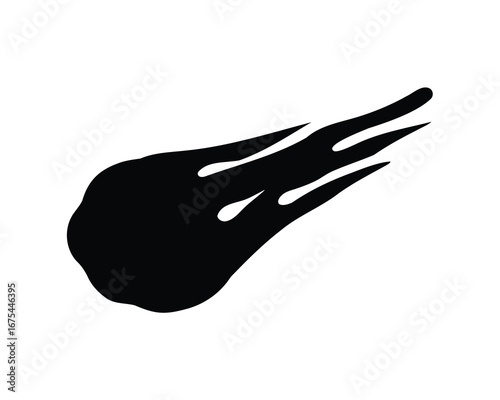 Black silhouette of a comet or shooting star on a white background