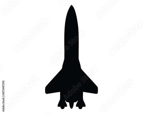 Silhouette of futuristic aircraft or rocket with a long central body