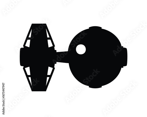 Black silhouette of a generic space station design with solar panels