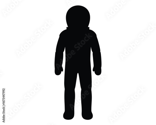 Silhouette of a person wearing a space suit standing tall on white