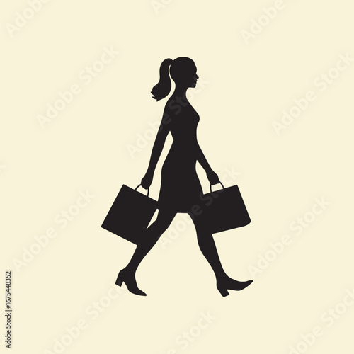woman walking with shopping bags vector illustration.