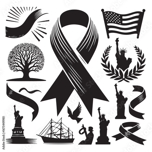 Ribbon Label Emblem Retro Silhouette