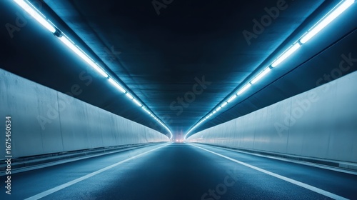 Urban underground tunnel illuminated by cool night lights