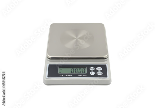 Precision Digital Scale: Stainless Steel Weighing Instrument with LCD Display isolated on transparent background