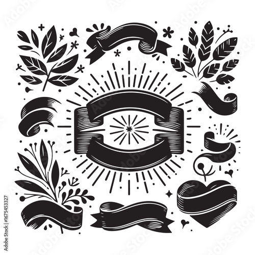 Ribbon Label Emblem Retro Silhouette
