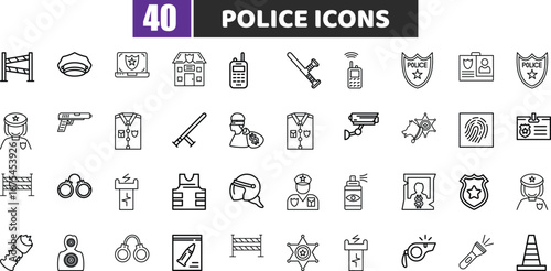 Police Line Icons | Law Enforcement, Crime, and Security Vector Symbols