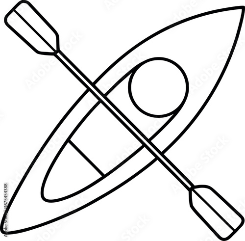 Kayak outline vector illustration with paddle simple line art drawing for water sport and outdoor adventure themed design projects and creative applications