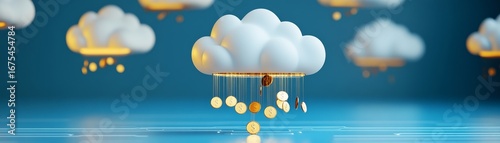 Money Rain Cloud Computing Raining Gold Coins, cloud computing ,fintech