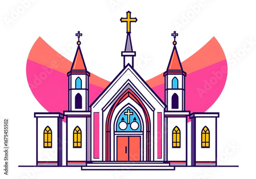 An Elegant and Serene New Vector Illustration of a Beautiful Church, Blending a Traditional Structure with a Modern and Minimalist Style.