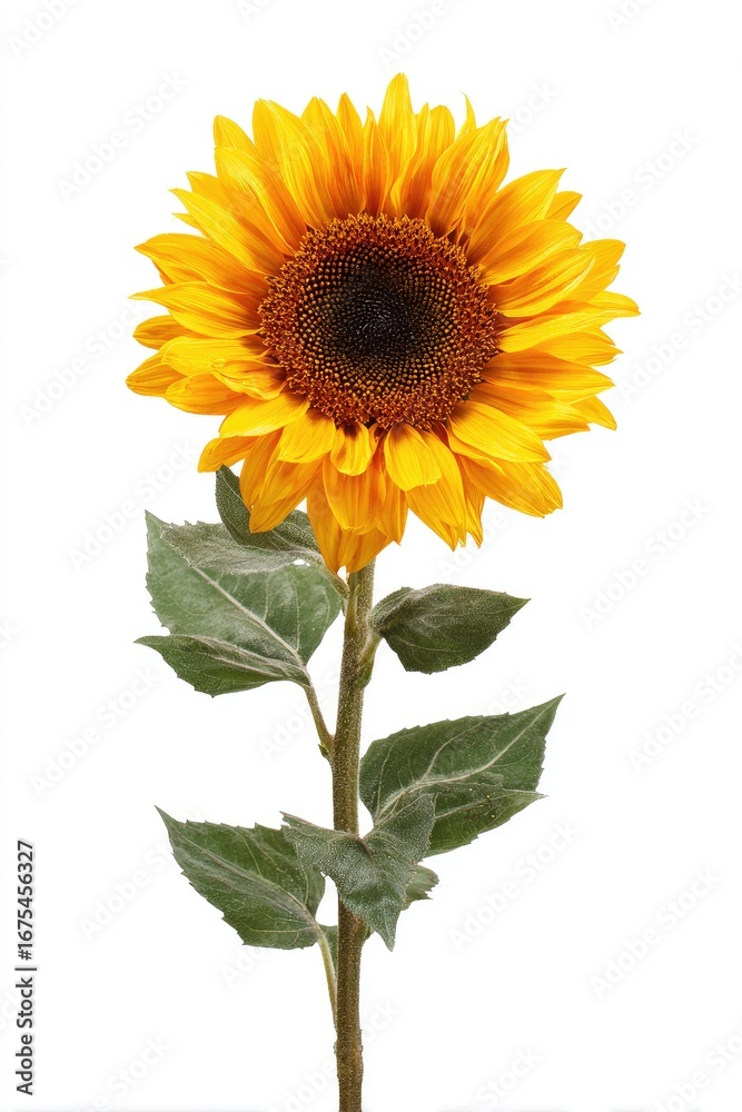 Obraz premium Single sunflower on white background