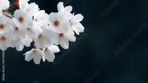 Beautiful white cherry blossoms in soft focus. This image captures the elegance of nature with delicate petals and a serene background. Perfect for springtime designs and floral themes. AI
