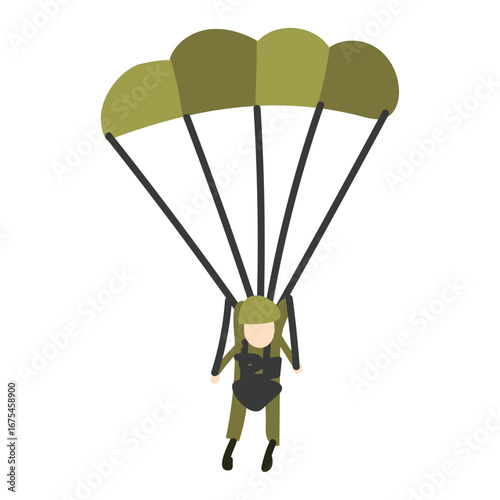 Illustration of a Parachutist Descending with Parachute Against White Background
