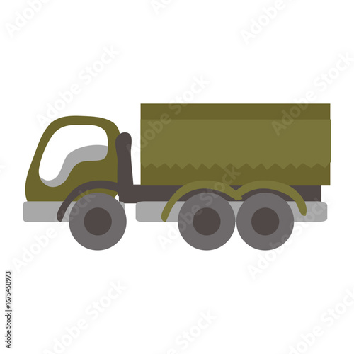 Military truck illustration with six wheels for transporting goods and personnel
