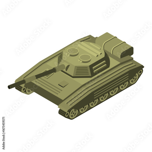 Isometric illustration of a green military tank on a white background