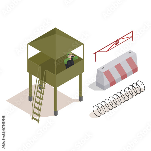 Set Military Checkpoint Watchtower, Barriers & Security