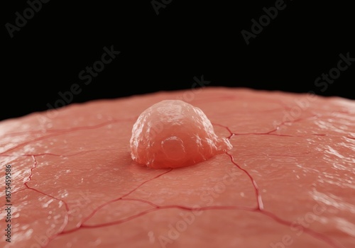 Detailed 3D medical illustration of a cutaneous tumor or growth on human skin