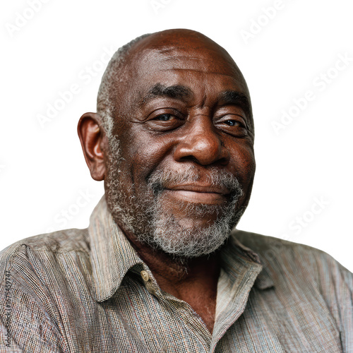 Warmth and Wisdom: Engaging Portrait of a Smiling Senior African American Man isolated transparent png background