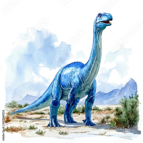 Argentinosaurus, watercolor vector, isolated on a white background.