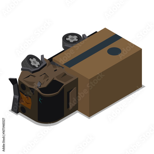 A futuristic robotic garbage bin isolated on a white background