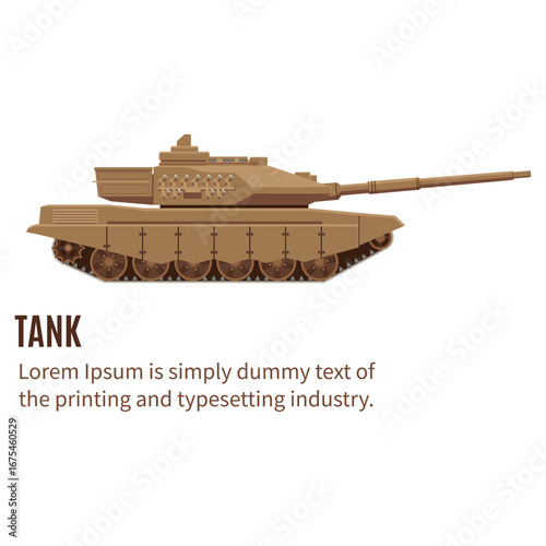 Tank illustration Vector image of a brown military armored vehicle for design projects