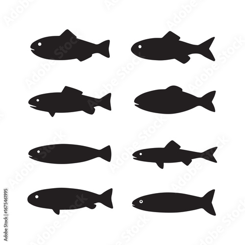 Fish silhouettes set vector design on white Background. 