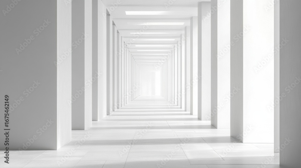 Fototapeta premium Modern architectural hallway with columns and bright ceiling