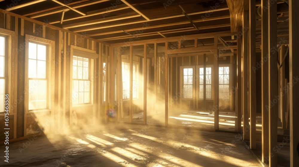 Naklejka premium Golden Hour in a New Home Construction.