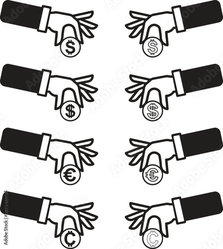Investment Icon Set for Dollar, Euro, and Cent, Vector Illustration