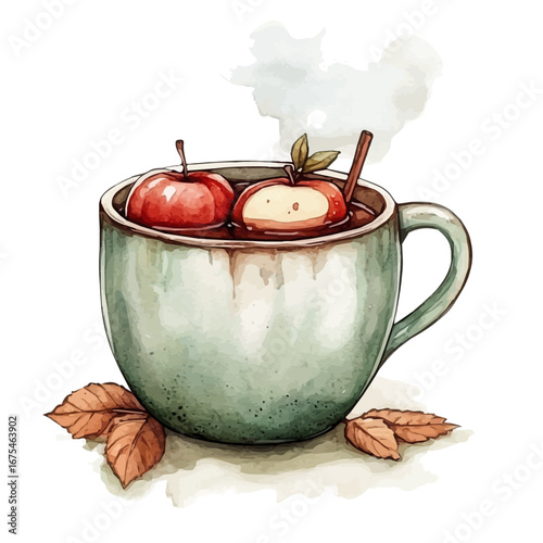 Apple Cider Mug Steam, watercolor clipart vector, isolated on a white background.