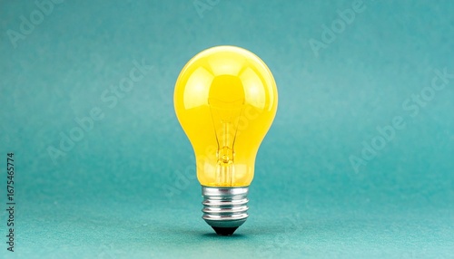 A single yellow incandescent bulb stands upright against a teal background—symbolizing insight, creativity, and the quiet elegance of a classic idea in modern visual form.