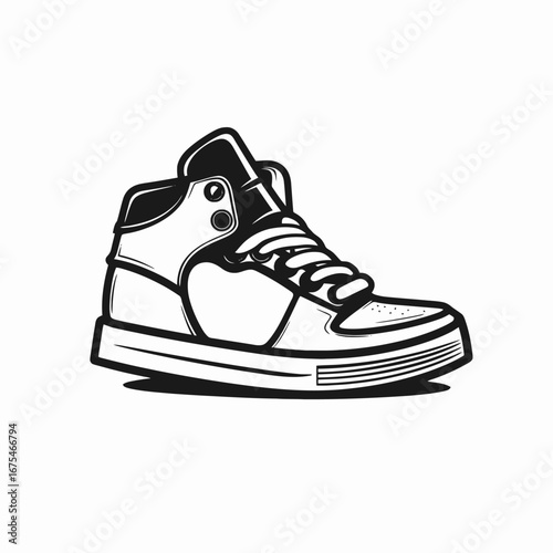 High top sneaker vector artwork showing shoe laces and thick outline silhouette
