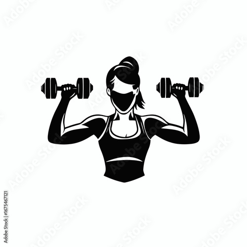 Woman lifting weights, fitness and strength training workout, modern silhouette