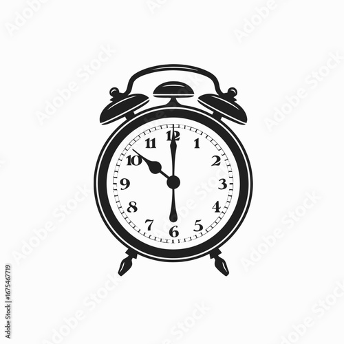 Classic alarm clock showing the time ten o'clock in black silhouette